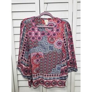 Chico's Boho Paisley Bell Sleeve Pullover Top Women's Size 0 (US Size Small)